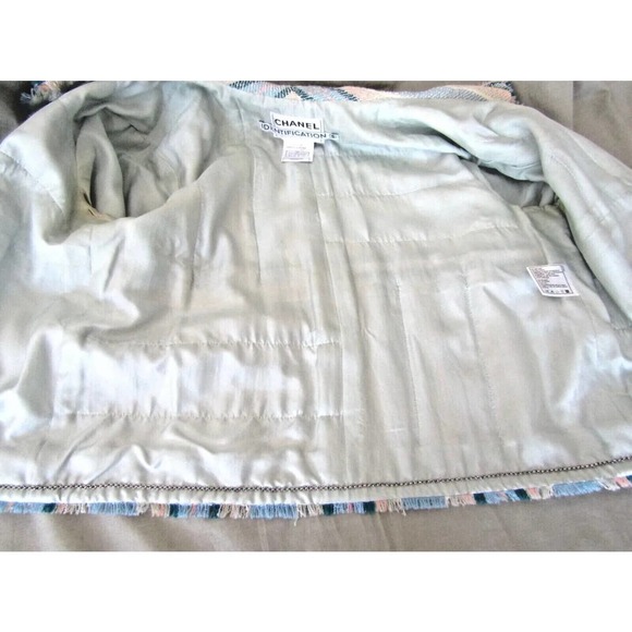 Chanel Blue & Beige Striped Wool Blend Jacket Coat Size 42, Medium - Picture 11 of 12